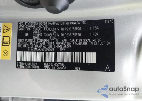 2016 Lexus Rx 350 from USA, damaged, VIN 2T2ZZMCA3GC002538